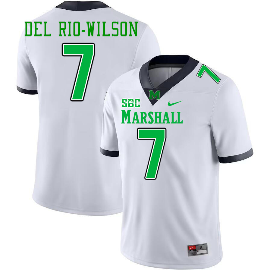Marshall Thundering Herd #7 Carlos Del Rio-Wilson College Football Jerseys Stitched-White Marshall Thundering Herd #7 Carlos Del Rio-Wilson College Football Jerseys Stitched-White